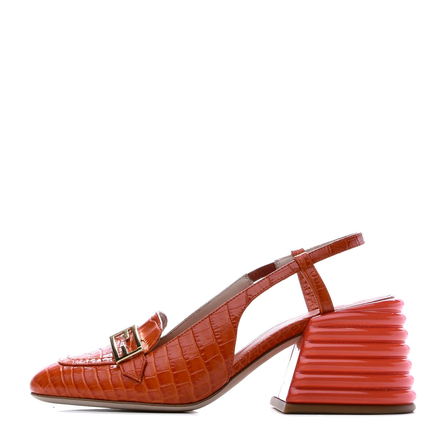 Fendi Calfskin Crocodile Embossed Promenade Slingback Loafer Pumps 35.5 Rust 1 of 9