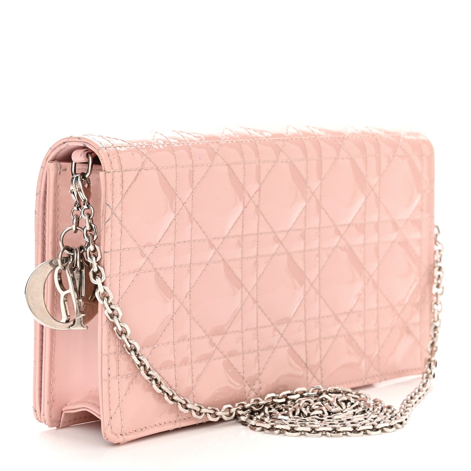Christian Dior Patent Cannage Lady Dior Chain Wallet Rose Clair 3 of 16