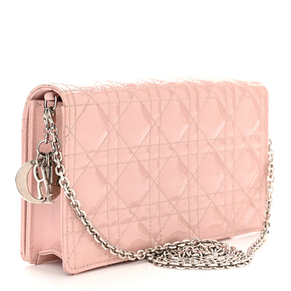 Christian Dior Patent Cannage Lady Dior Chain Wallet Rose Clair 3 of 16