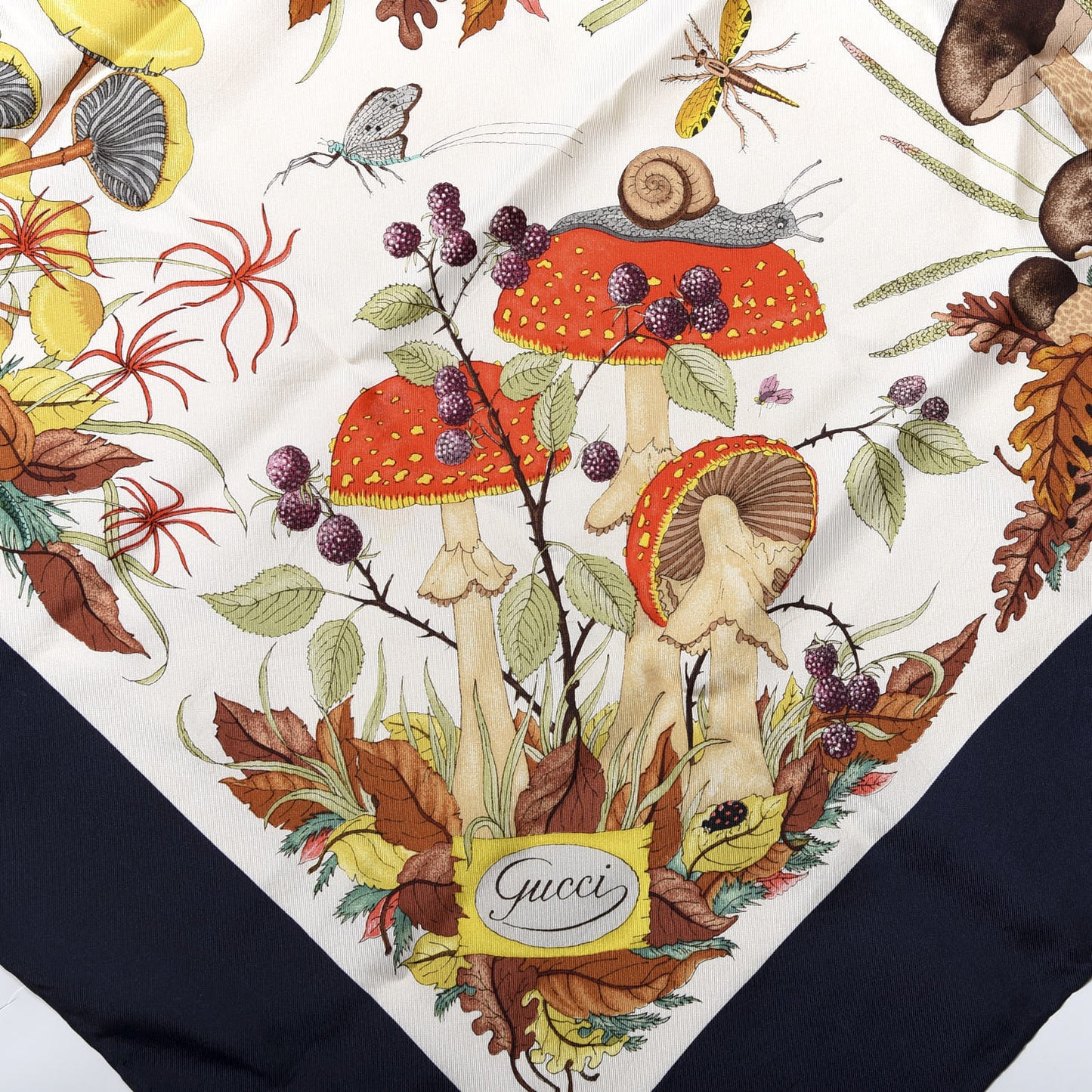 Silk Mushroom Scarf White Navy