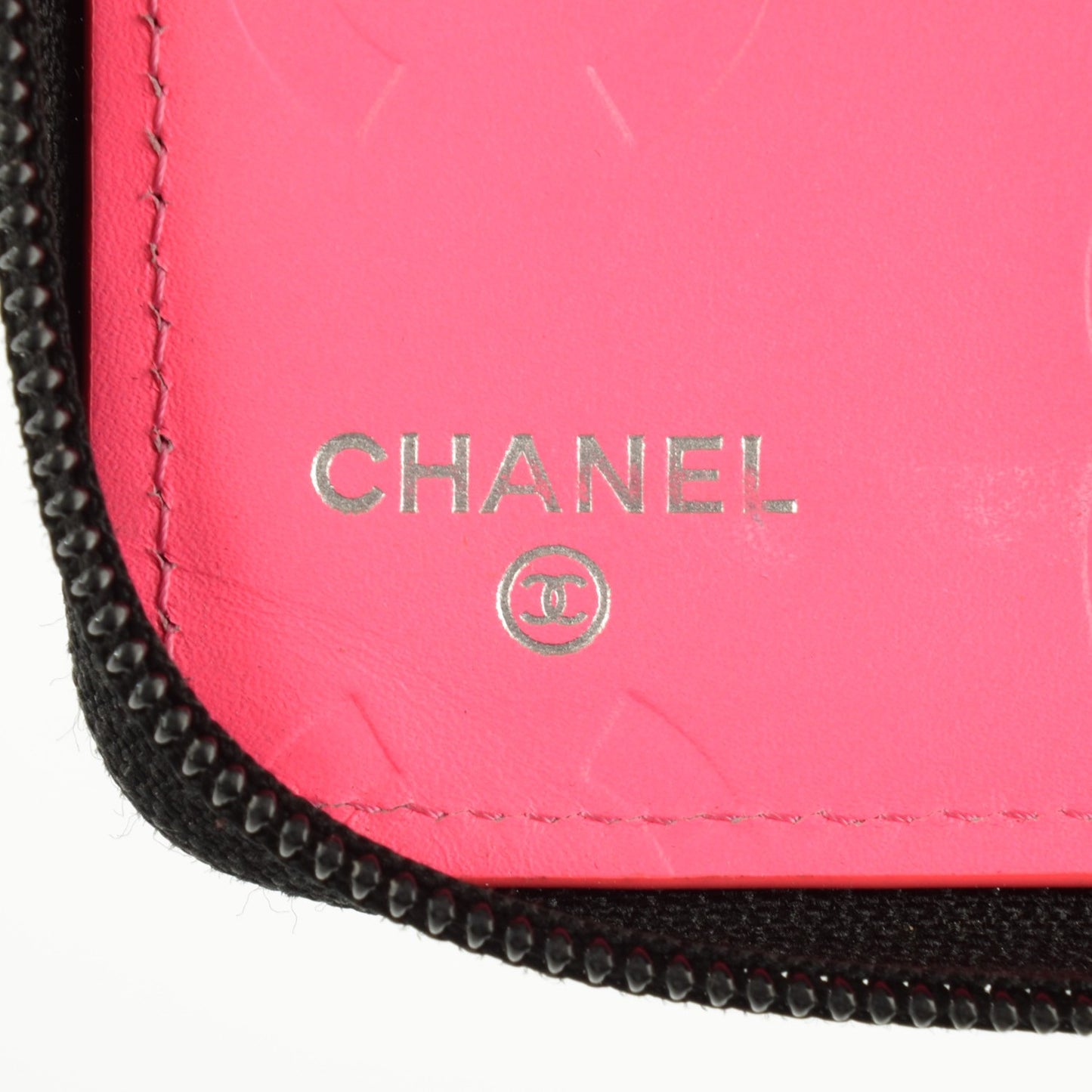 Calfskin Quilted Cambon Zip Around Organizer Wallet Black