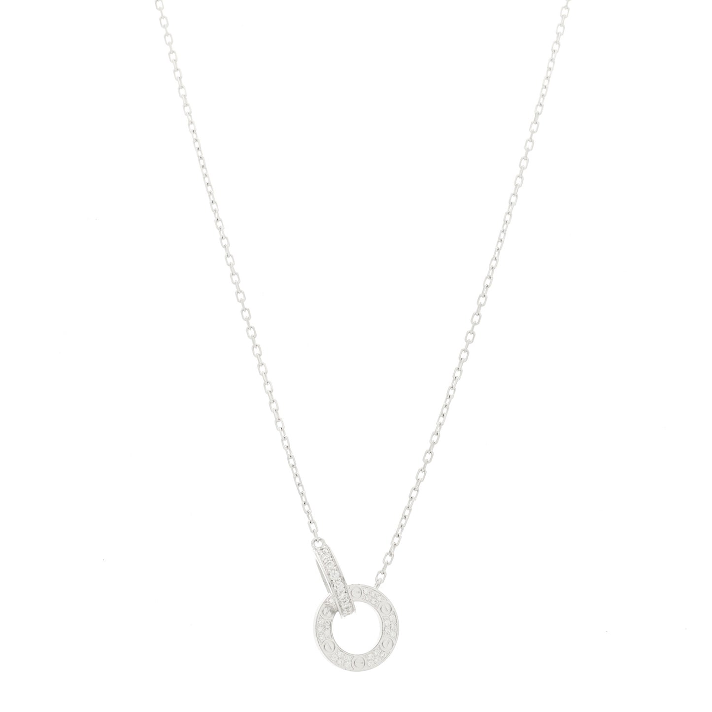 18K White Gold Diamond Interlocking LOVE Paved Necklace