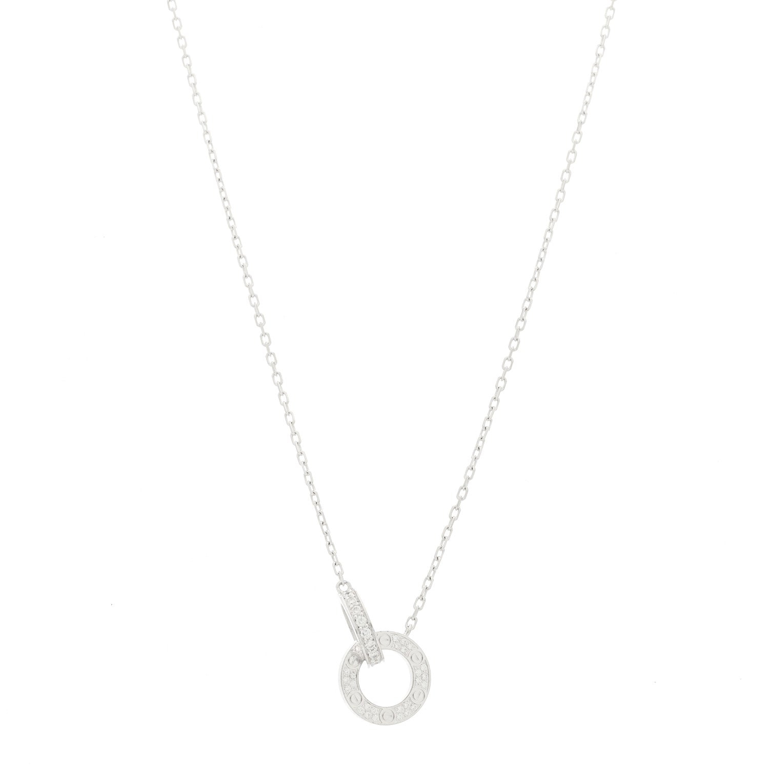 Cartier 18K White Gold Diamond Interlocking LOVE Paved Necklace 1 of 6