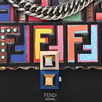 Fendi Vitello Liberty Fun Fair Embossed Scalloped Small Kan I Shoulder Bag Black Multicolor 8 of 10
