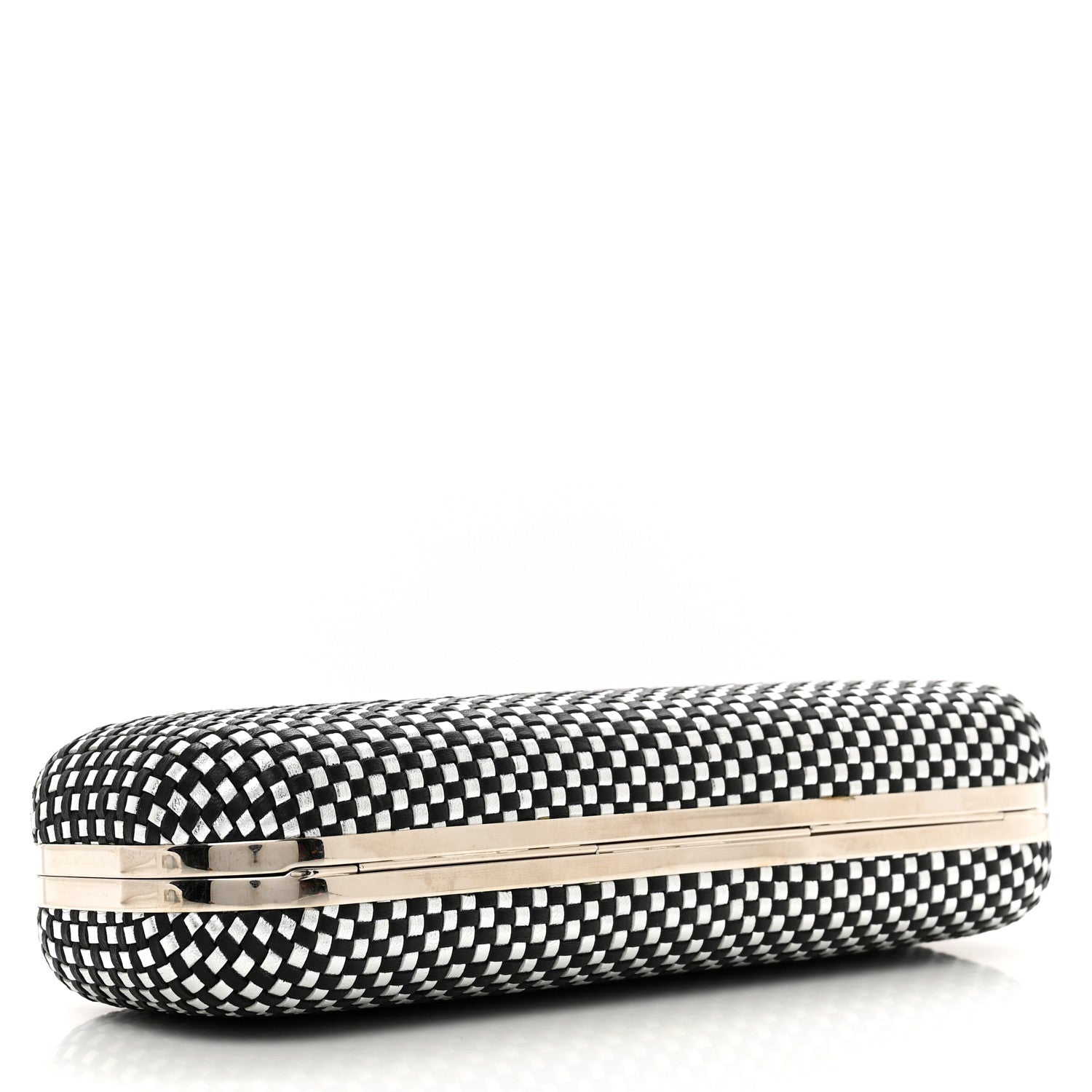 Alexander McQueen Woven Metallic Calfskin Skull Knuckle Box Clutch Silver Black 4 of 8