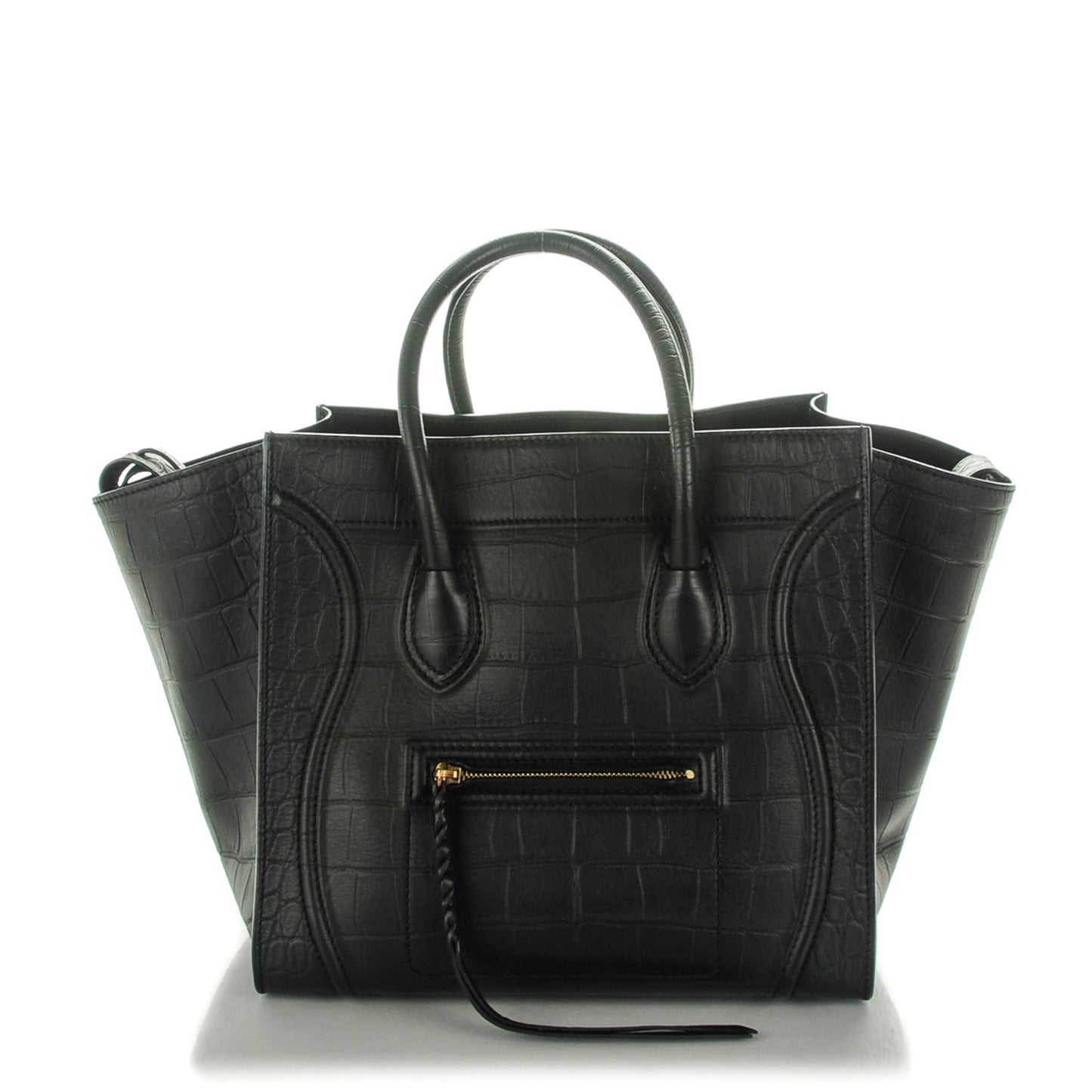 Crocodile Embossed Calfskin Medium Phantom Luggage Black