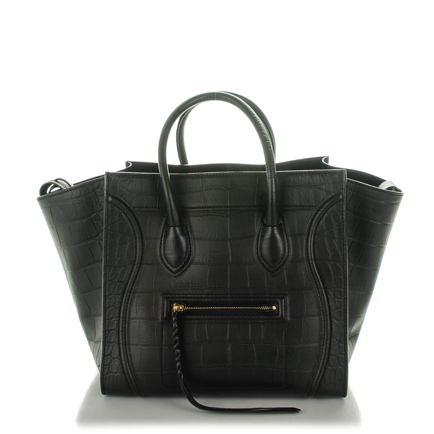 Celine Crocodile Embossed Calfskin Medium Phantom Luggage Black 1 of 8