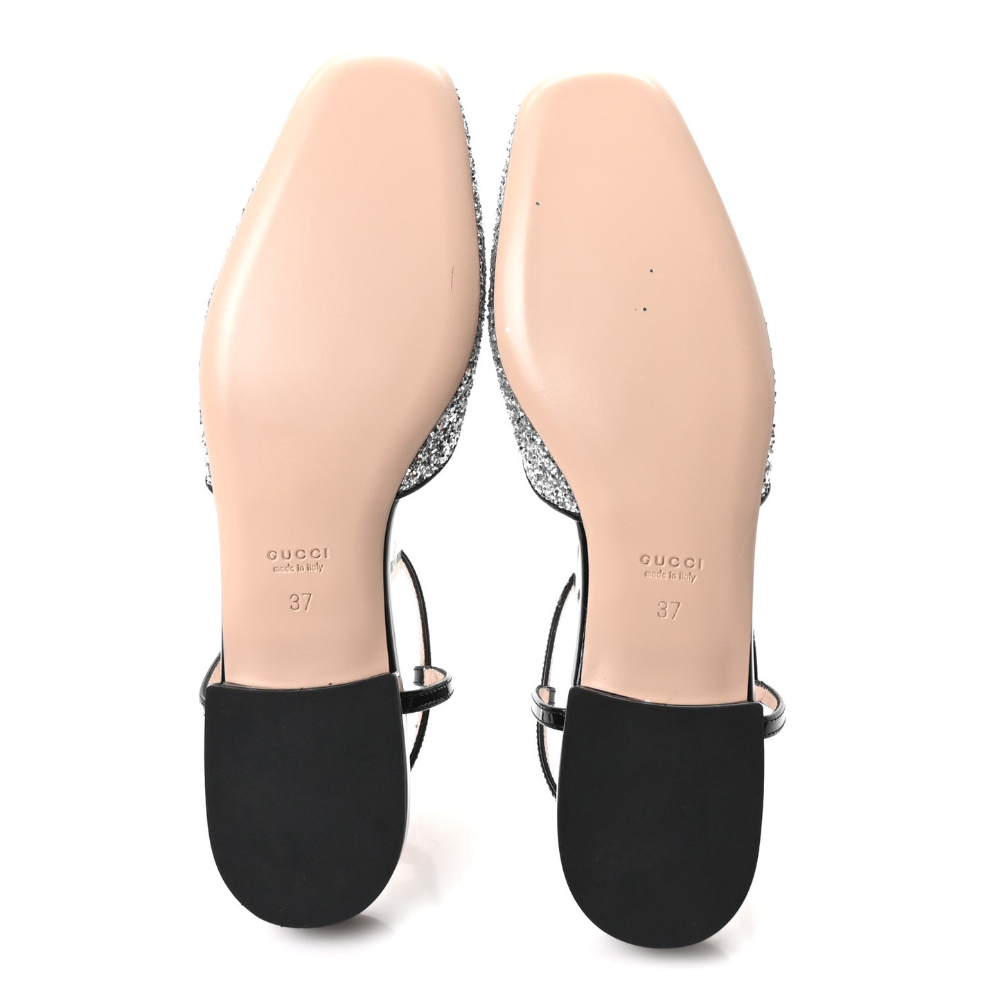 Calfskin Glitter Double G Slingback Flats 37 Silver Black