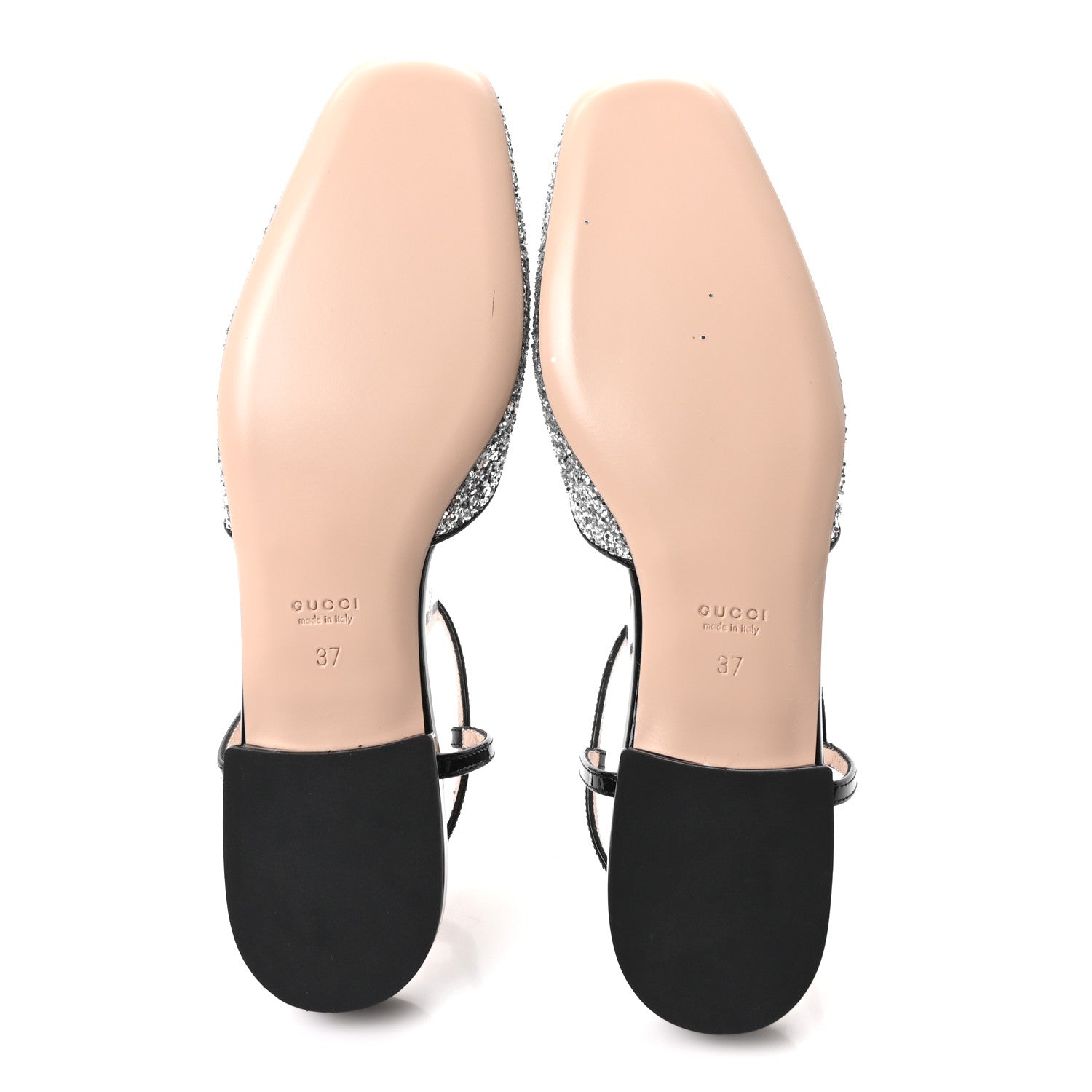 Gucci Calfskin Glitter Double G Slingback Flats 37 Silver Black 6 of 9