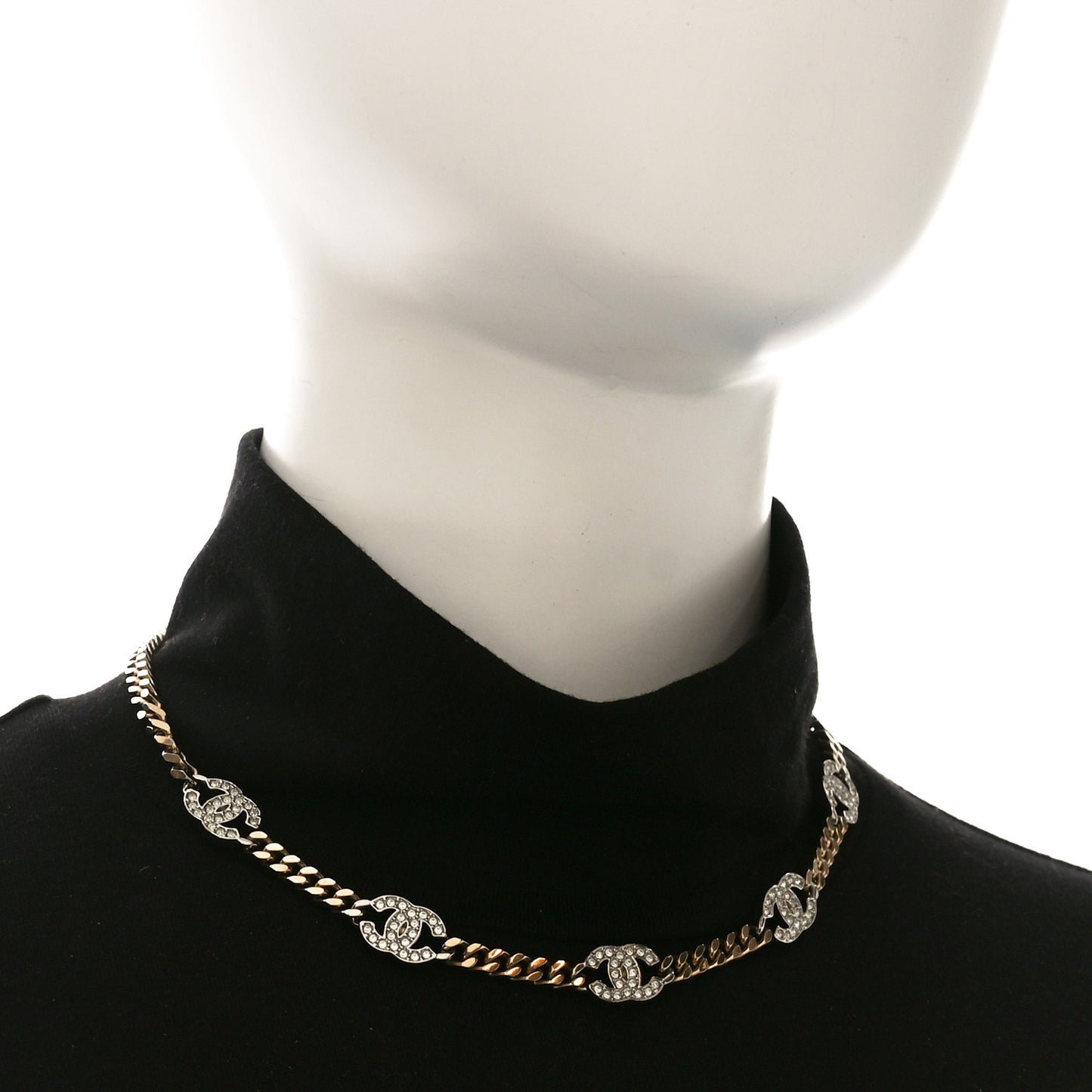 Crystal Chain CC Link Choker Gold Silver