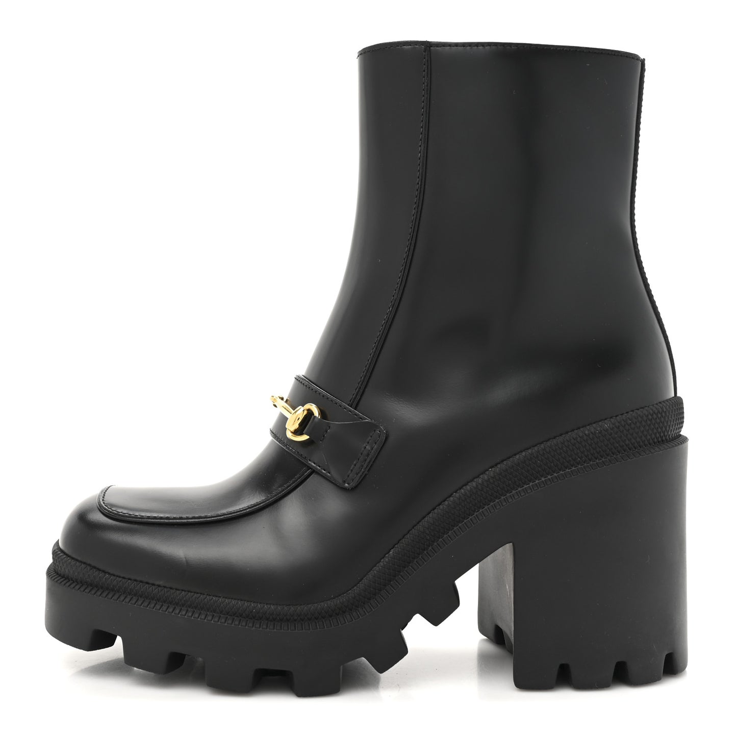 Magnum Calfskin Horsebit Lug Sole Booties 37 Black