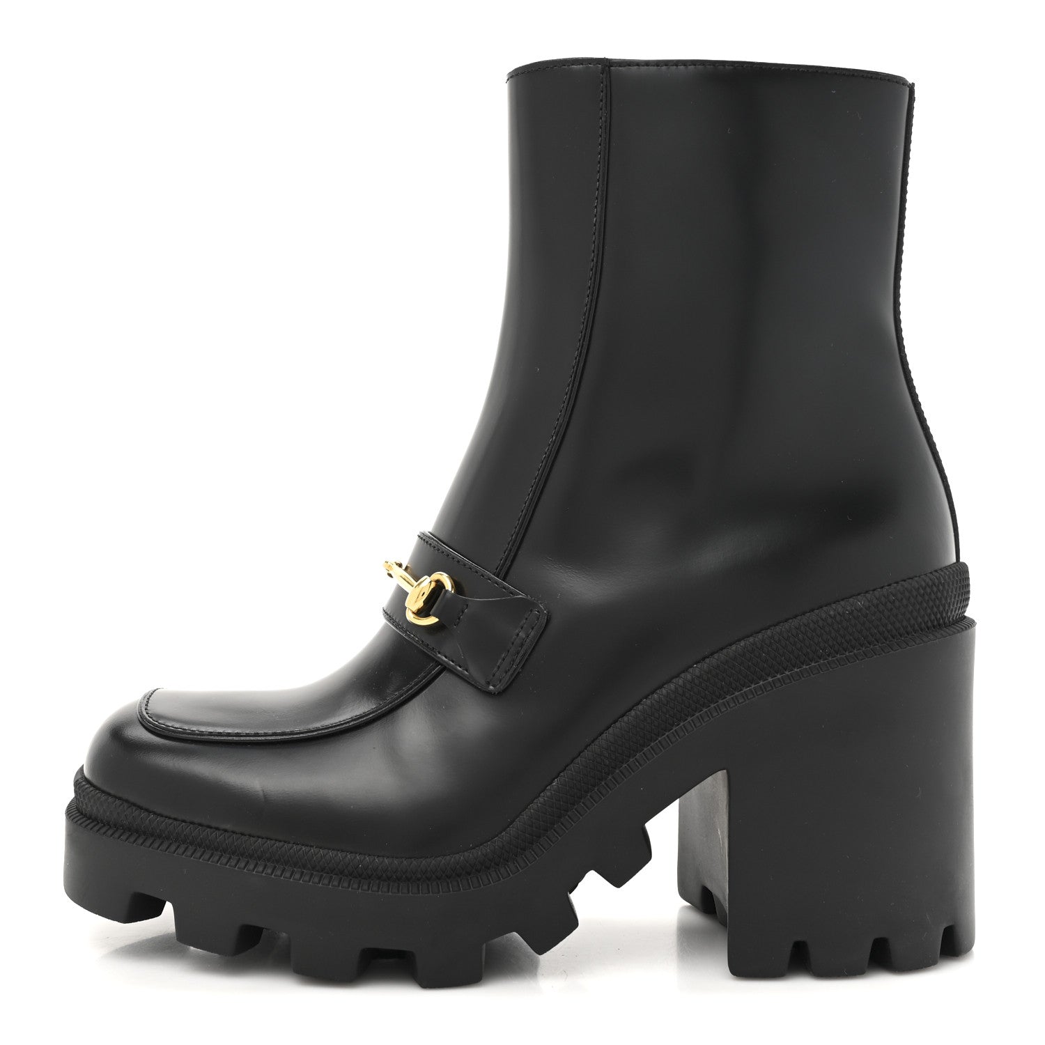 Gucci Magnum Calfskin Horsebit Lug Sole Booties 37 Black 1 of 10