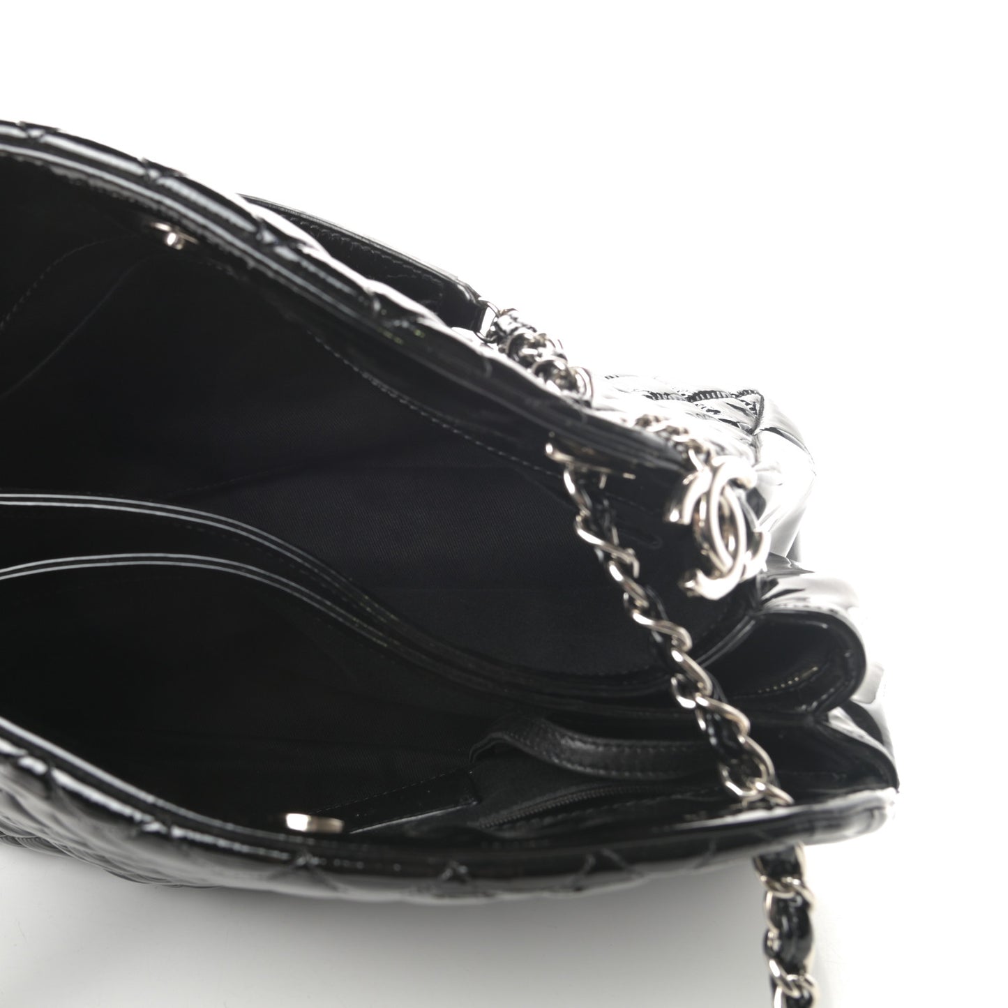 Patent Quilted Large Just Mademoiselle Bowling Bag Black