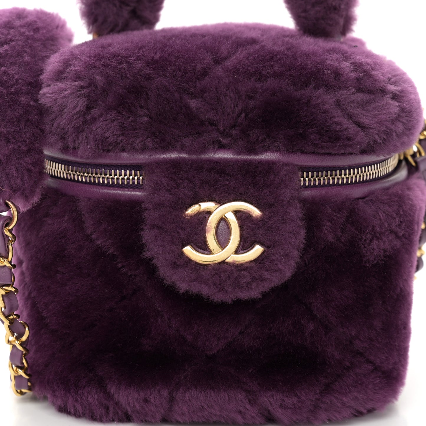 Shearling Lambskin Quilted Small Vanity Case Purple
