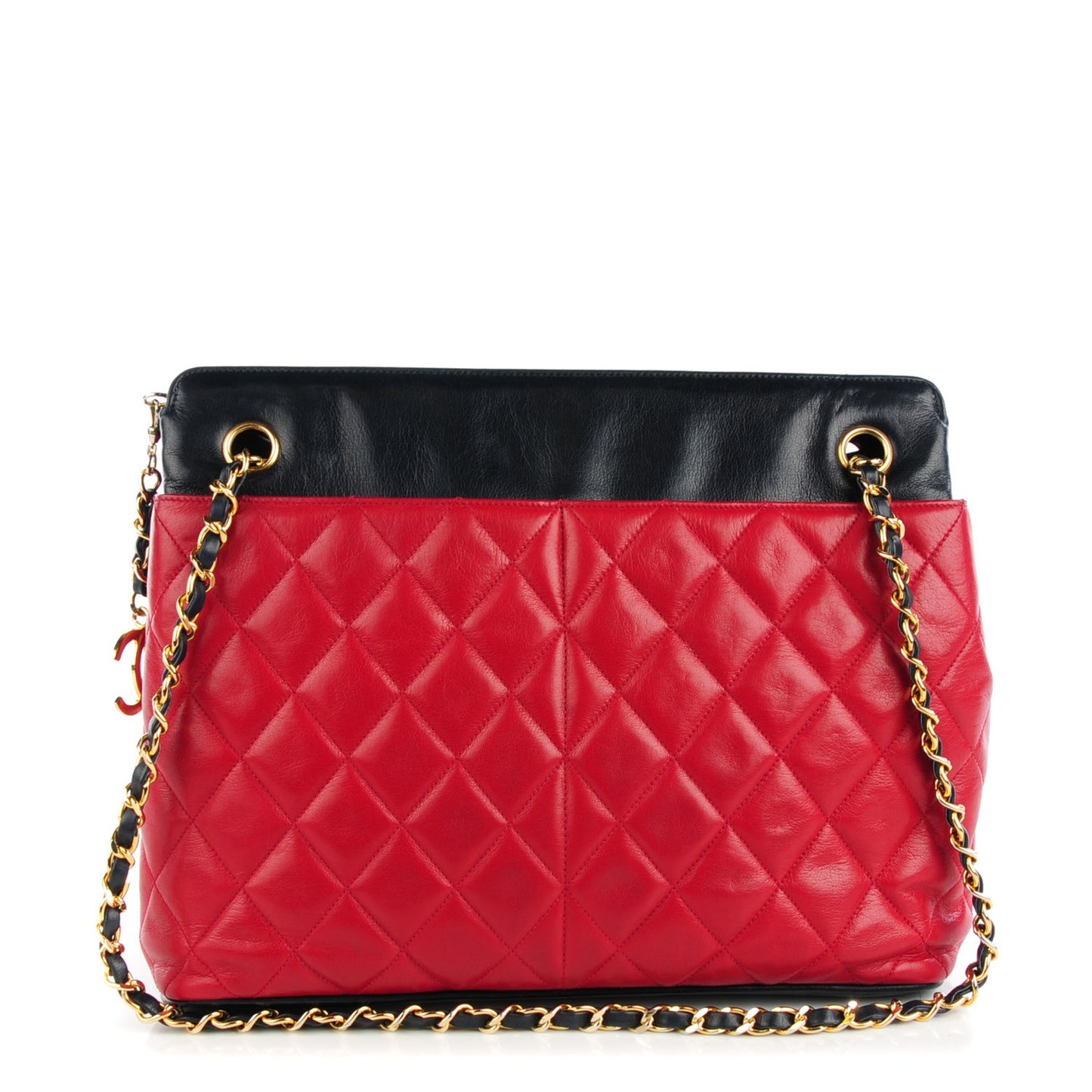 Lambskin Quilted Shoulder Bag Red Navy