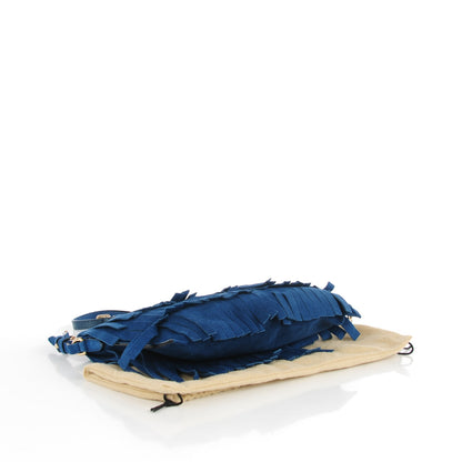 Burberry Suede Fringe Peyton Crossbody Clutch Bag Blue 4 of 8