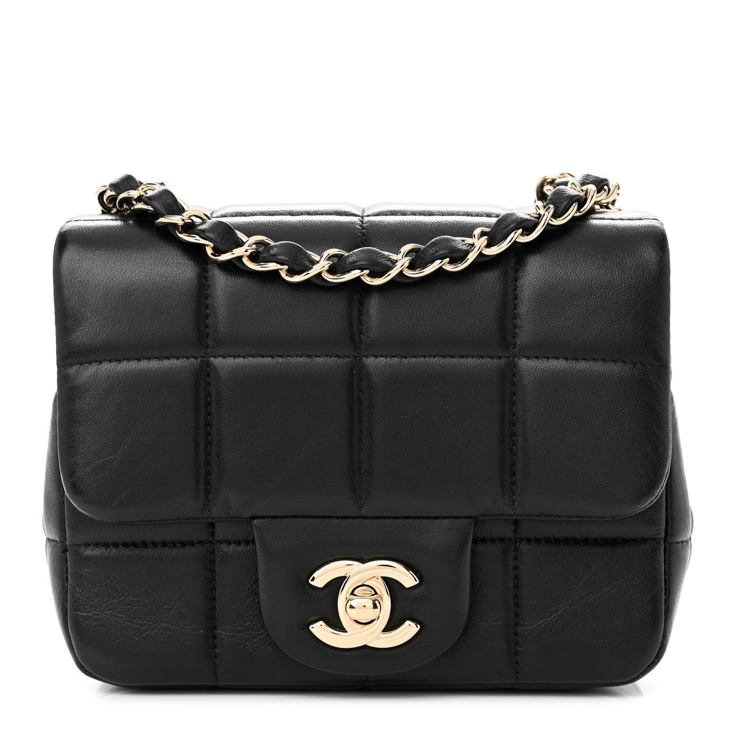 Lambskin Resin Crystal Square Quilted Mini Monacoco Flap Black