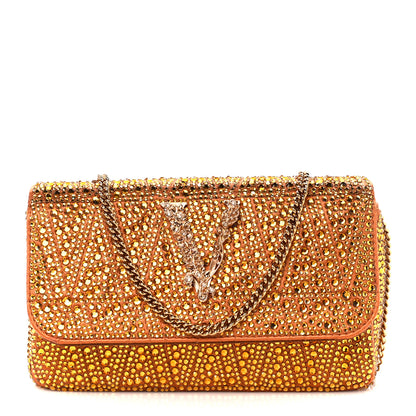 Versace Satin Crystal Virtus Chain Clutch Orange 1 of 11