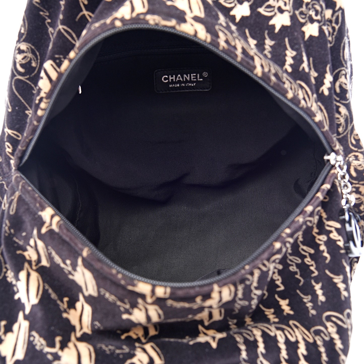 Velvet Camellia Flower Print Tote Black