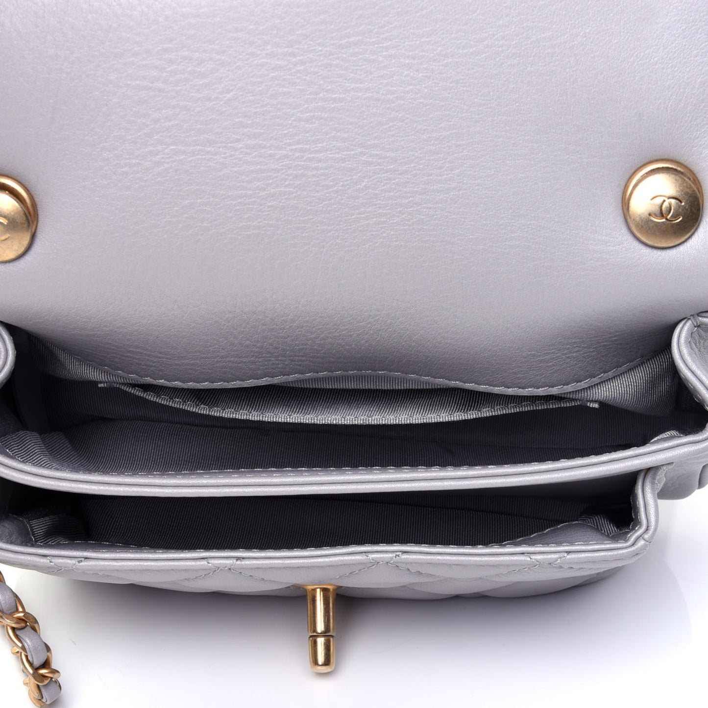 Calfskin Quilted Top Handle Flap Light Grey