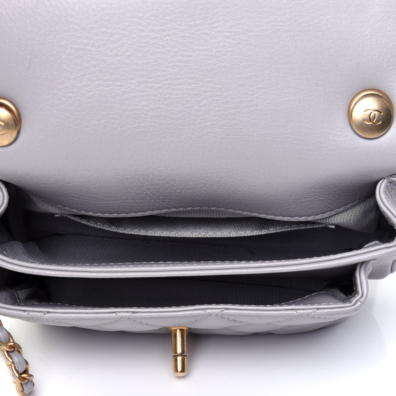 Chanel Calfskin Quilted Top Handle Flap Light Grey 3 of 4