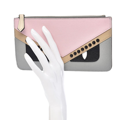 Fendi Vitello Elite Monster Eyes Studded Zip Pouch Ghiaccio Black Multicolor 2 of 8
