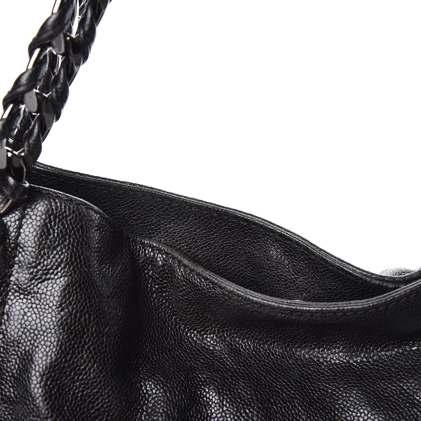 Glazed Caviar Modern Chain Tote Black