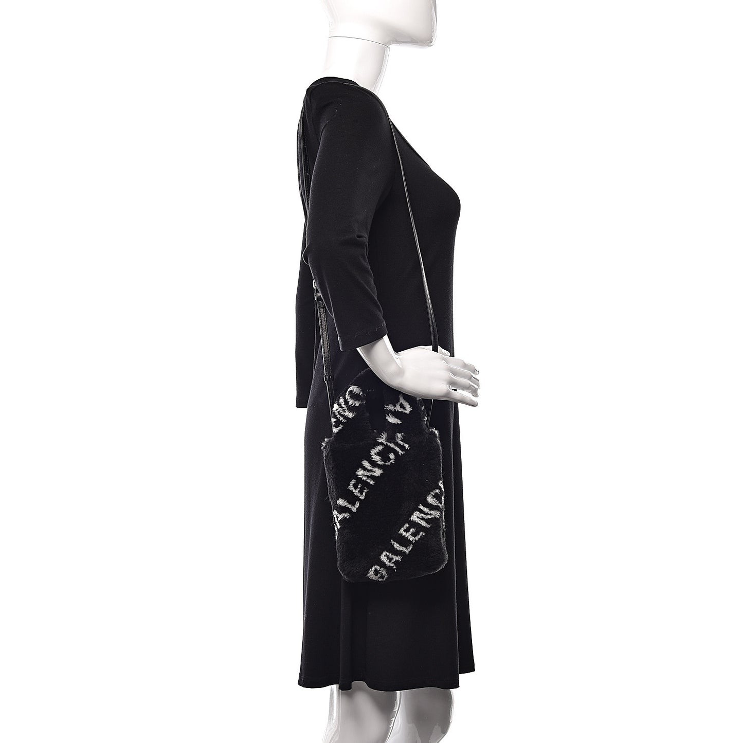 Faux Fur Diagonal Logo Everyday Phone Holder Tote Black White