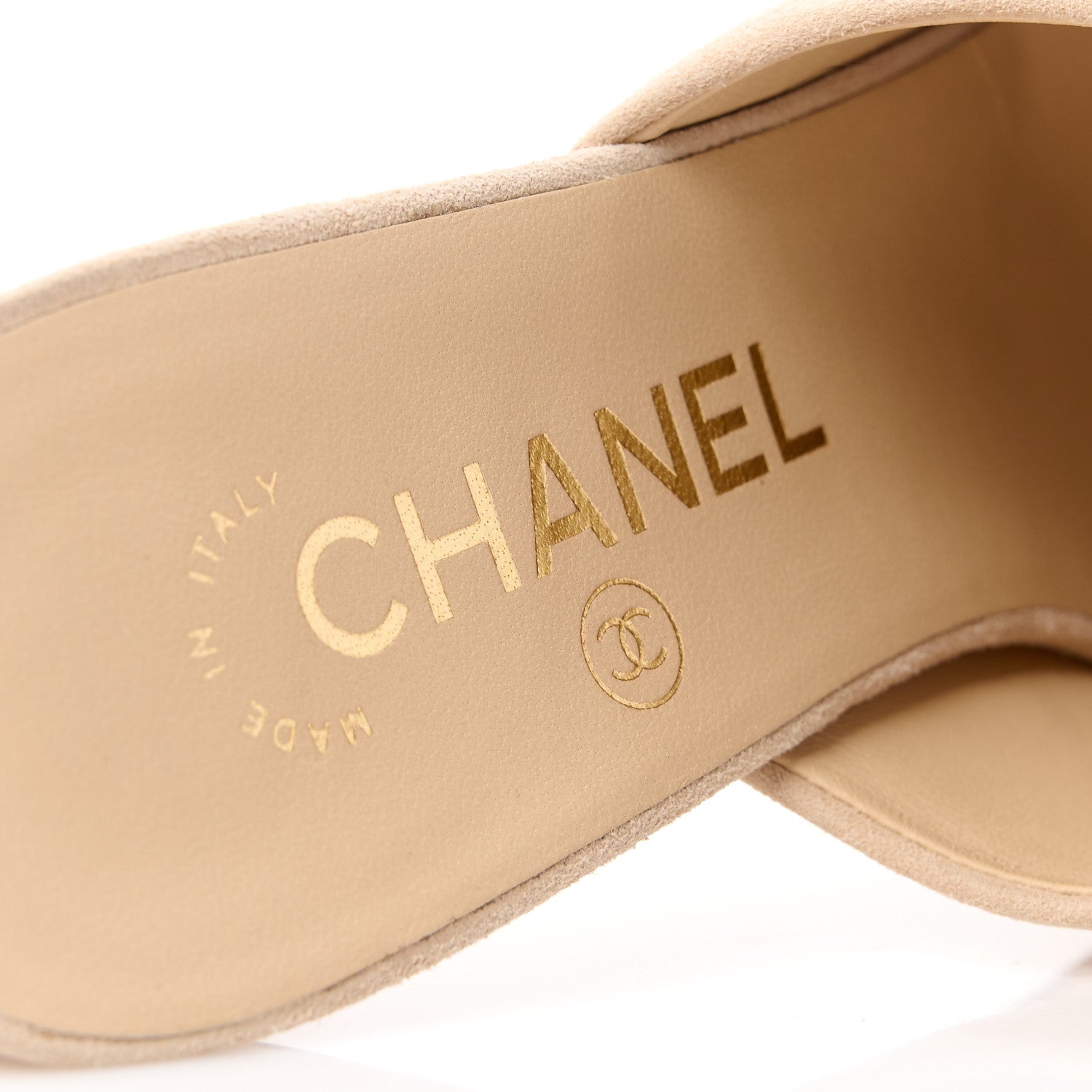 Chanel Kid Suede Logo Mules 37 Beige 7 of 10