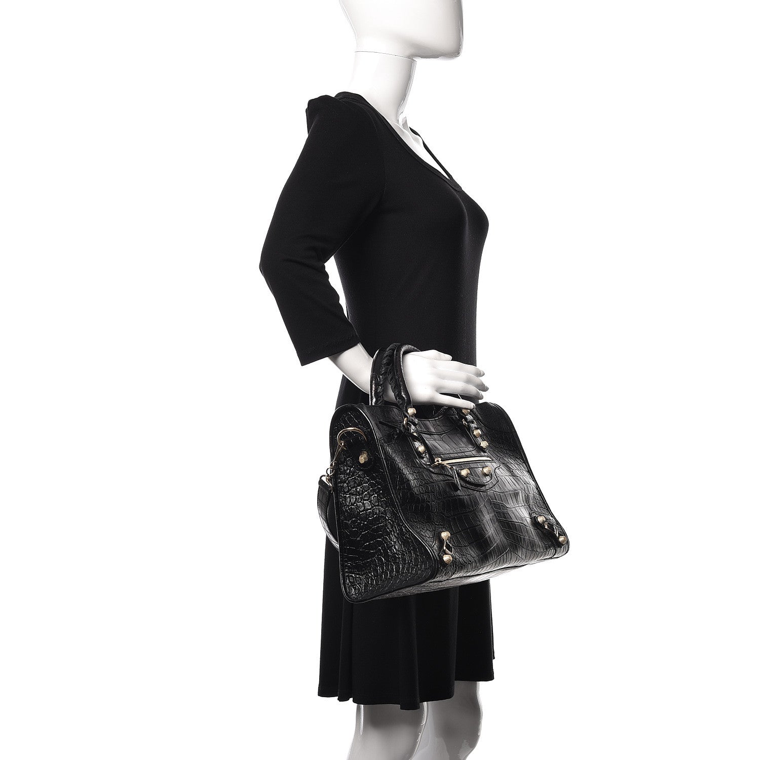 Balenciaga Calfskin Crocodile Embossed Giant 12 Gold Hardware City Black 3 of 12