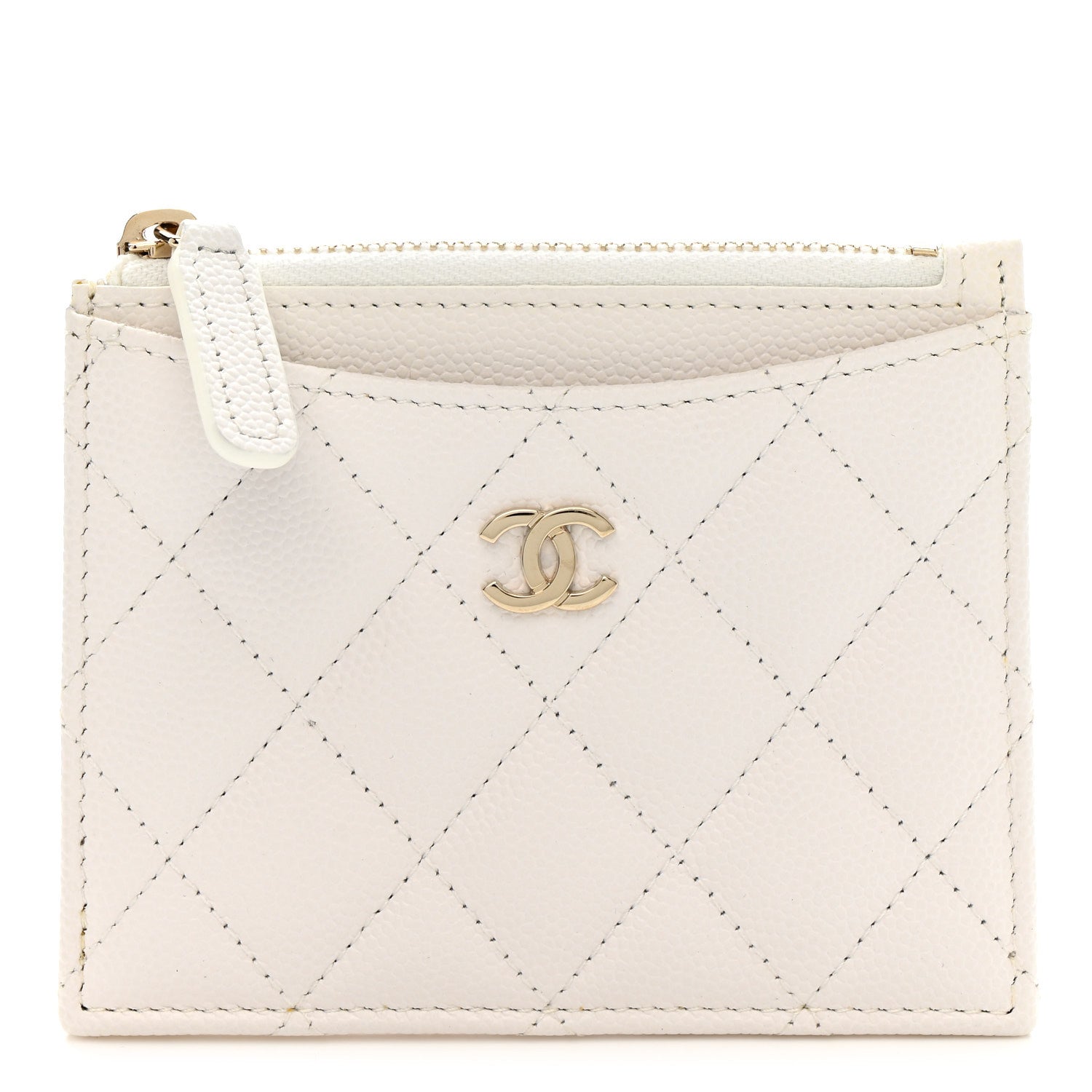 Chanel Caviar Quilted CC Zip Card Holder White 1 of 7