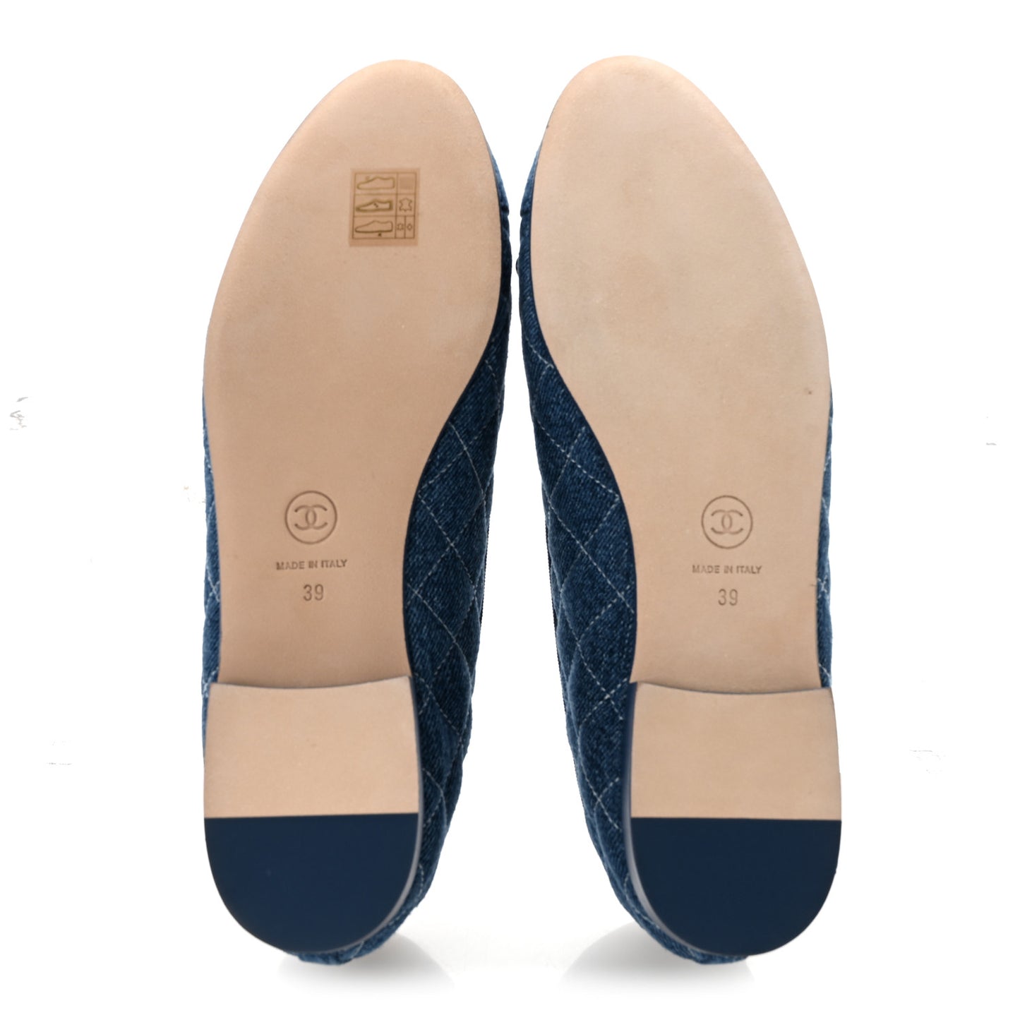 Washed Denim Quilted Cap Toe CC Ballerina Flats 39 Blue