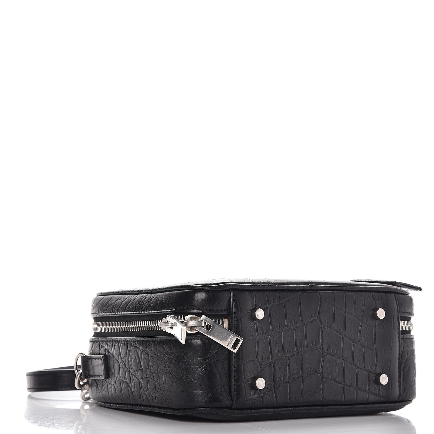 Calfskin Croc Embossed Monogram Lunch Box Bag Black