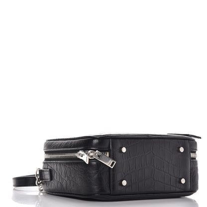 Saint Laurent Calfskin Croc Embossed Monogram Lunch Box Bag Black 4 of 6