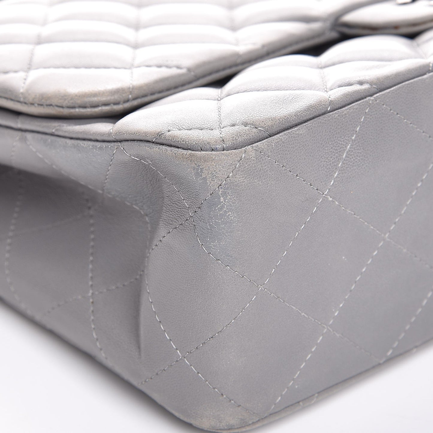 Lambskin Quilted Jumbo Single Flap Grey