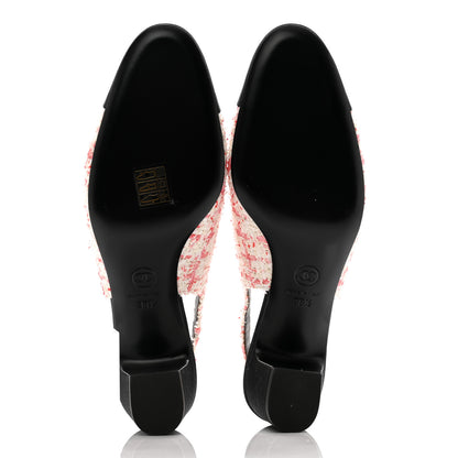 Chanel Glittered Tweed Grosgrain Cap Toe Slingback Pumps 38.5 Ecru Pink Red Black 5 of 11