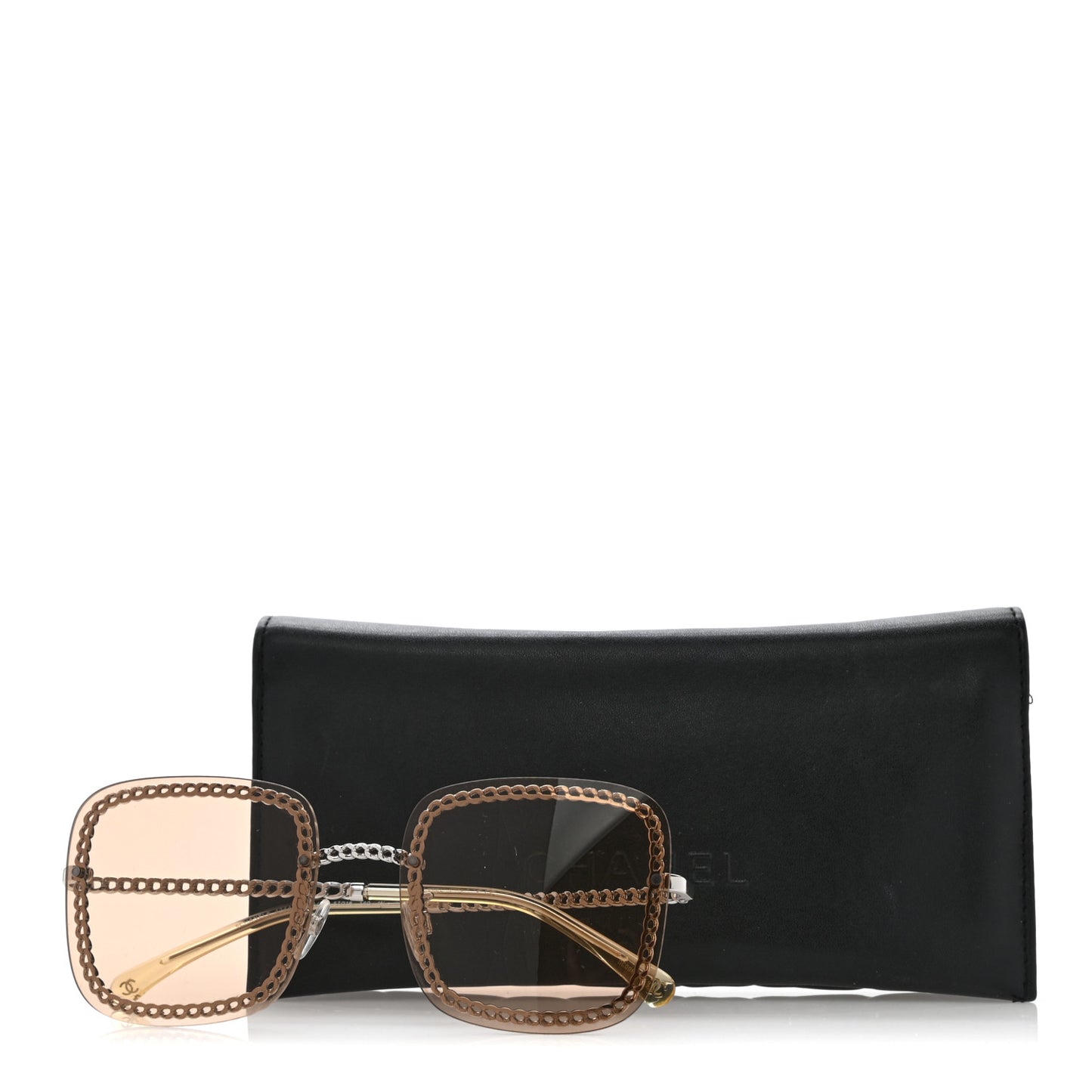 Metal Removable Chain Square Sunglasses 4244 Light Brown