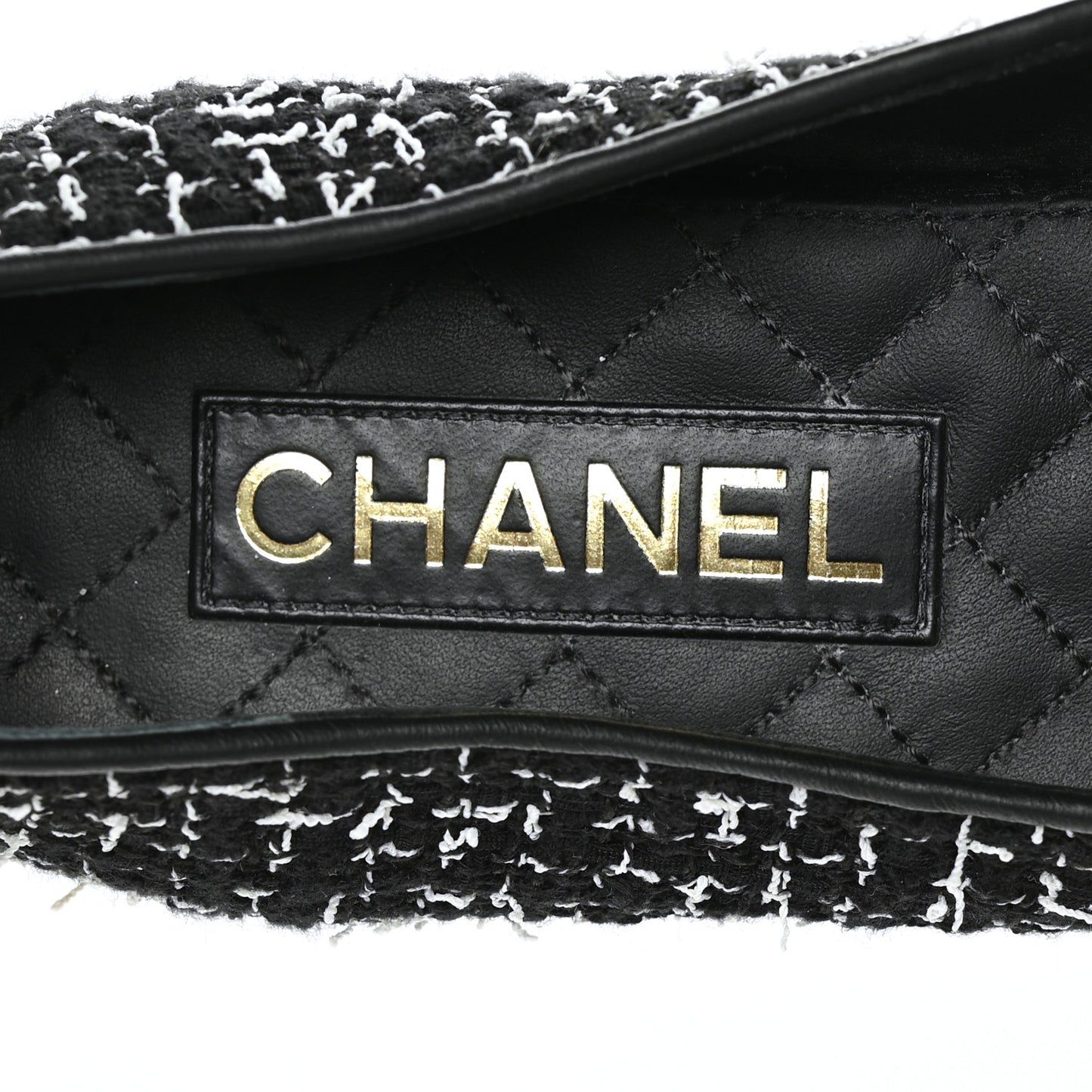 Tweed Lambskin Cap Toe Ankle Chain Ballerina Flats 41 Black White