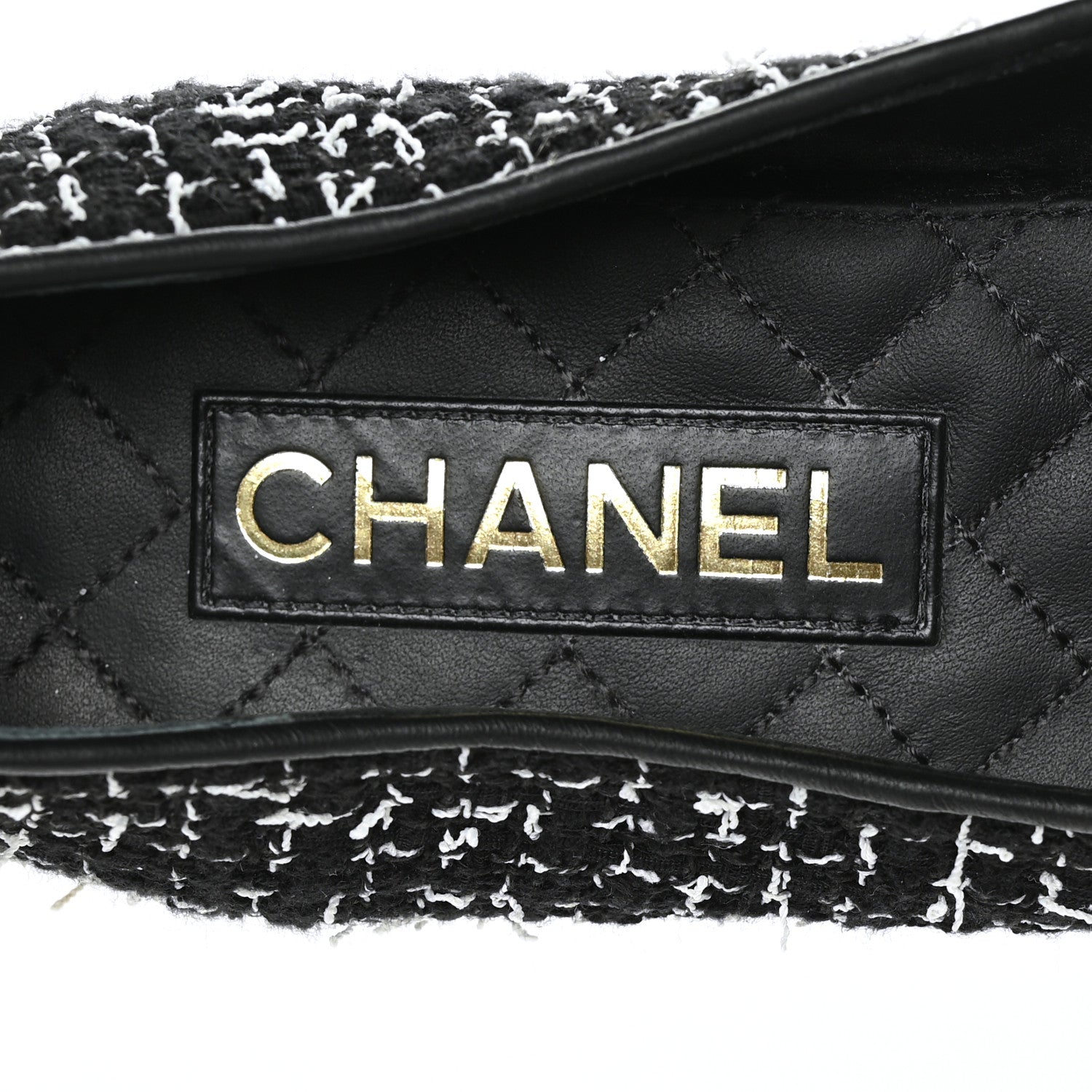 Chanel Tweed Lambskin Cap Toe Ankle Chain Ballerina Flats 41 Black White 7 of 10