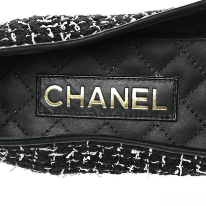 Chanel Tweed Lambskin Cap Toe Ankle Chain Ballerina Flats 41 Black White 7 of 10