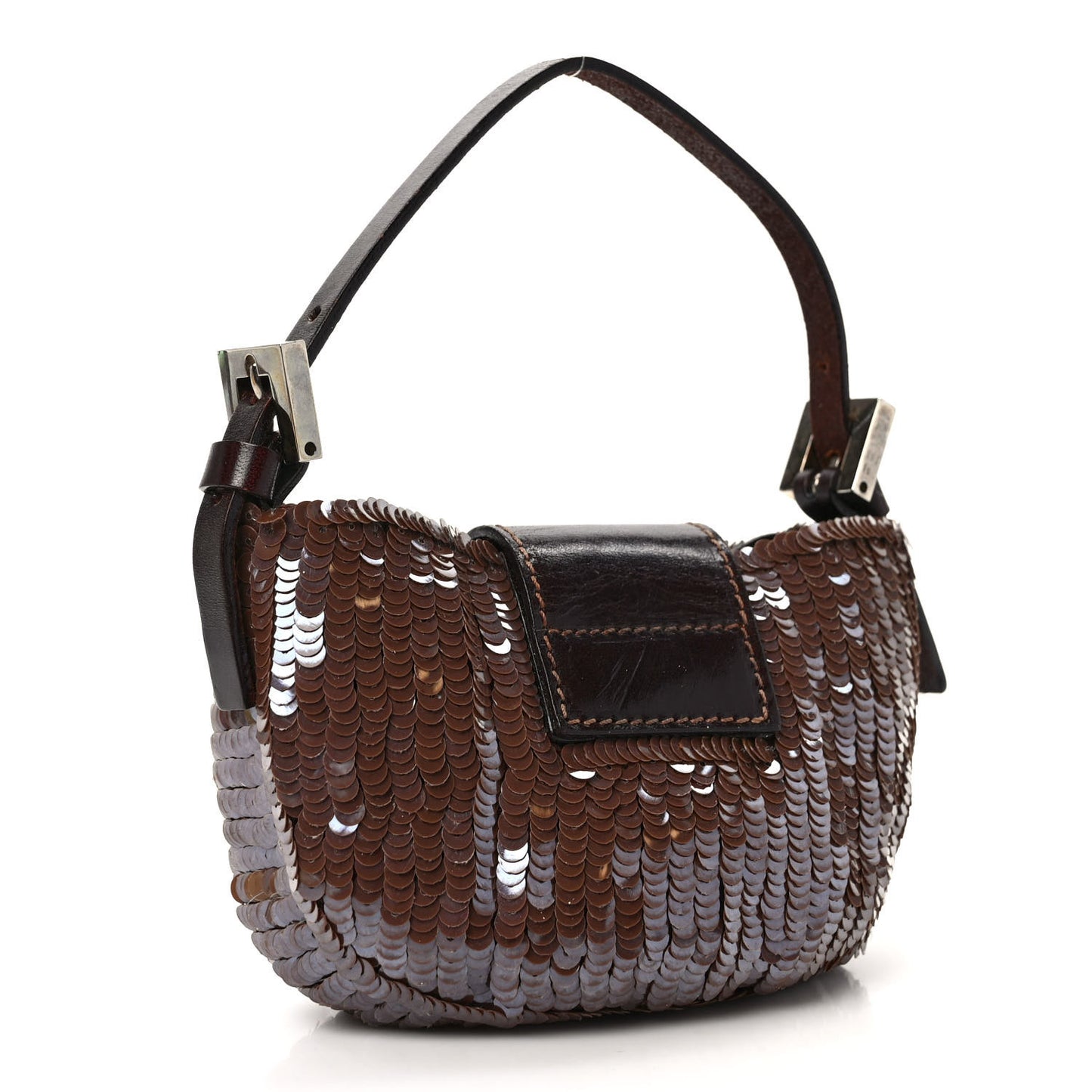 Sequin Paillettes Mini Half Moon Baguette Brown