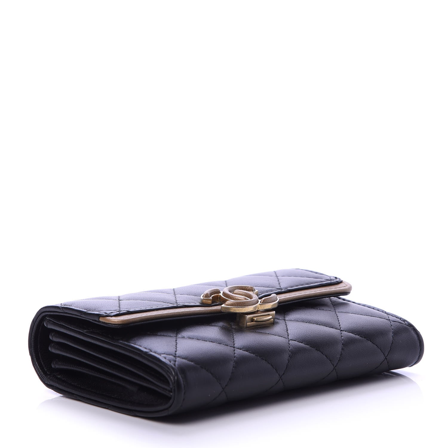 Chanel Lambskin Quilted Medium CC Chic Flap Wallet Black Gold 4 of 11