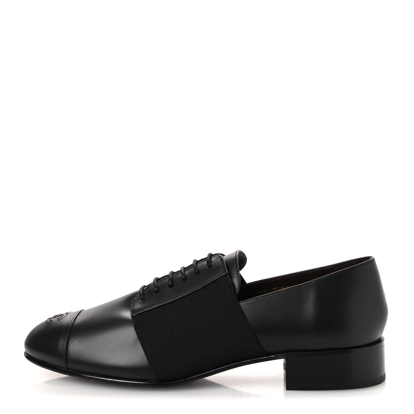 Calfskin Elastic Lace Up Cap Toe CC Loafers 42 Black