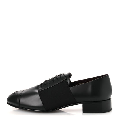 Chanel Calfskin Elastic Lace Up Cap Toe CC Loafers 42 Black 1 of 11