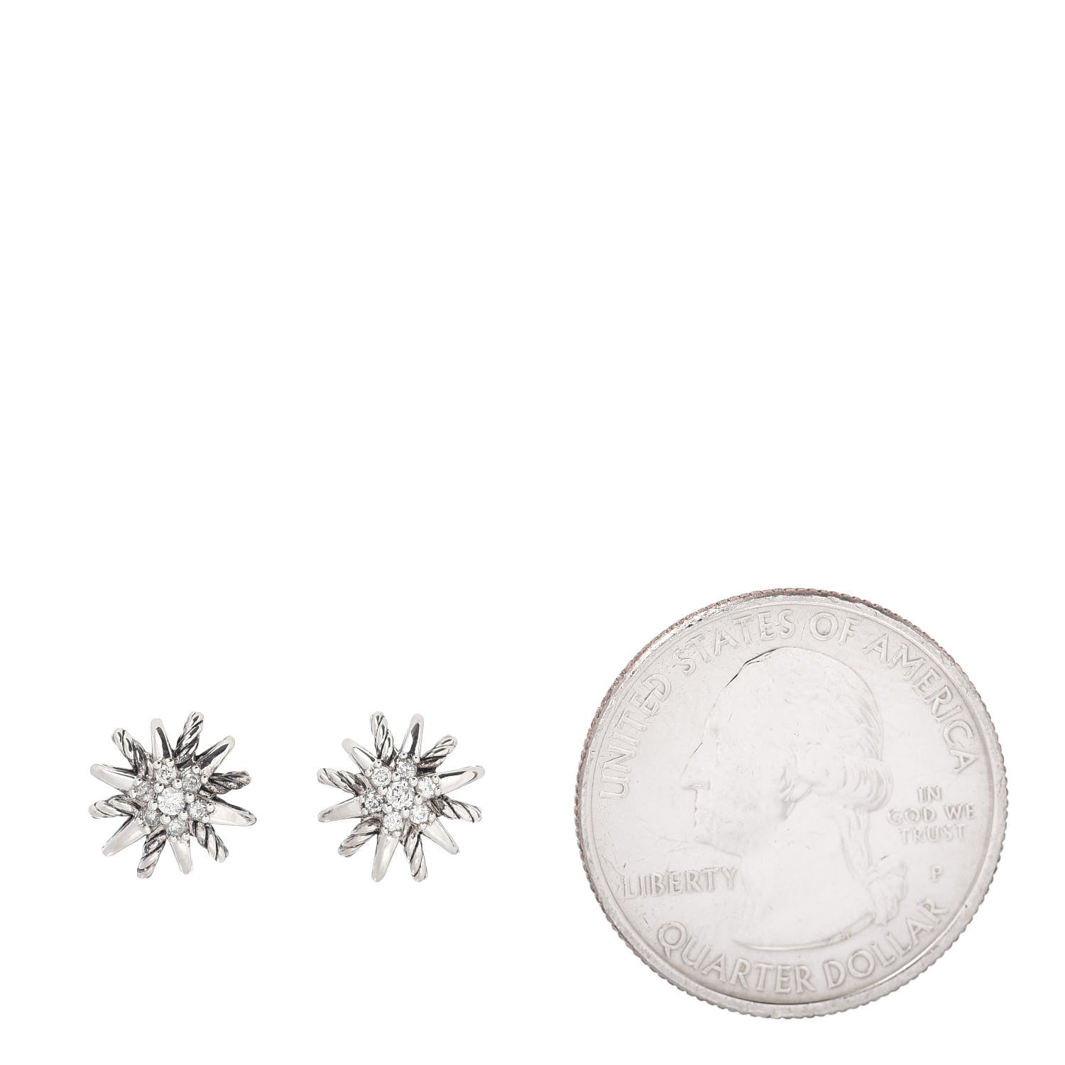 David Yurman Sterling Silver Diamond 10mm Starburst Earrings 2 of 4