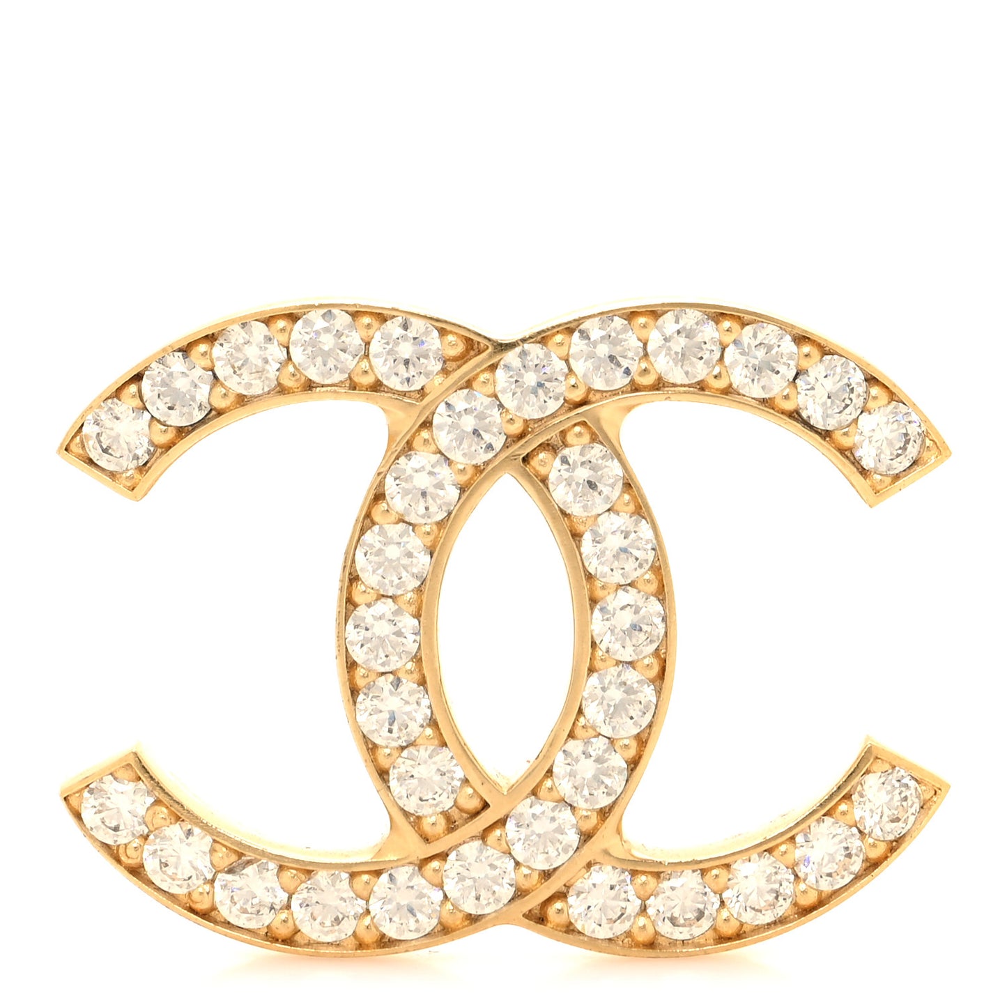 Metal Crystal CC Brooch Gold