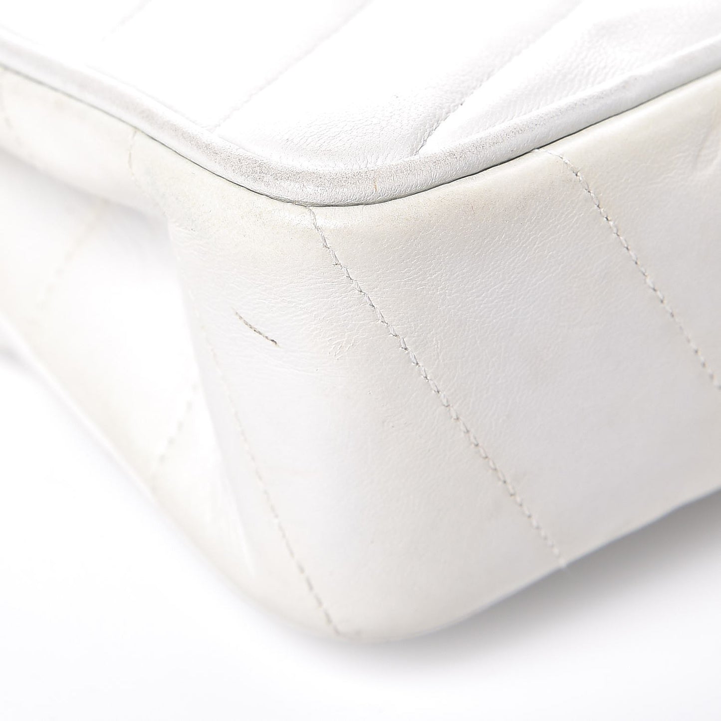 Lambskin Chevron Quilted Mini Square Flap White