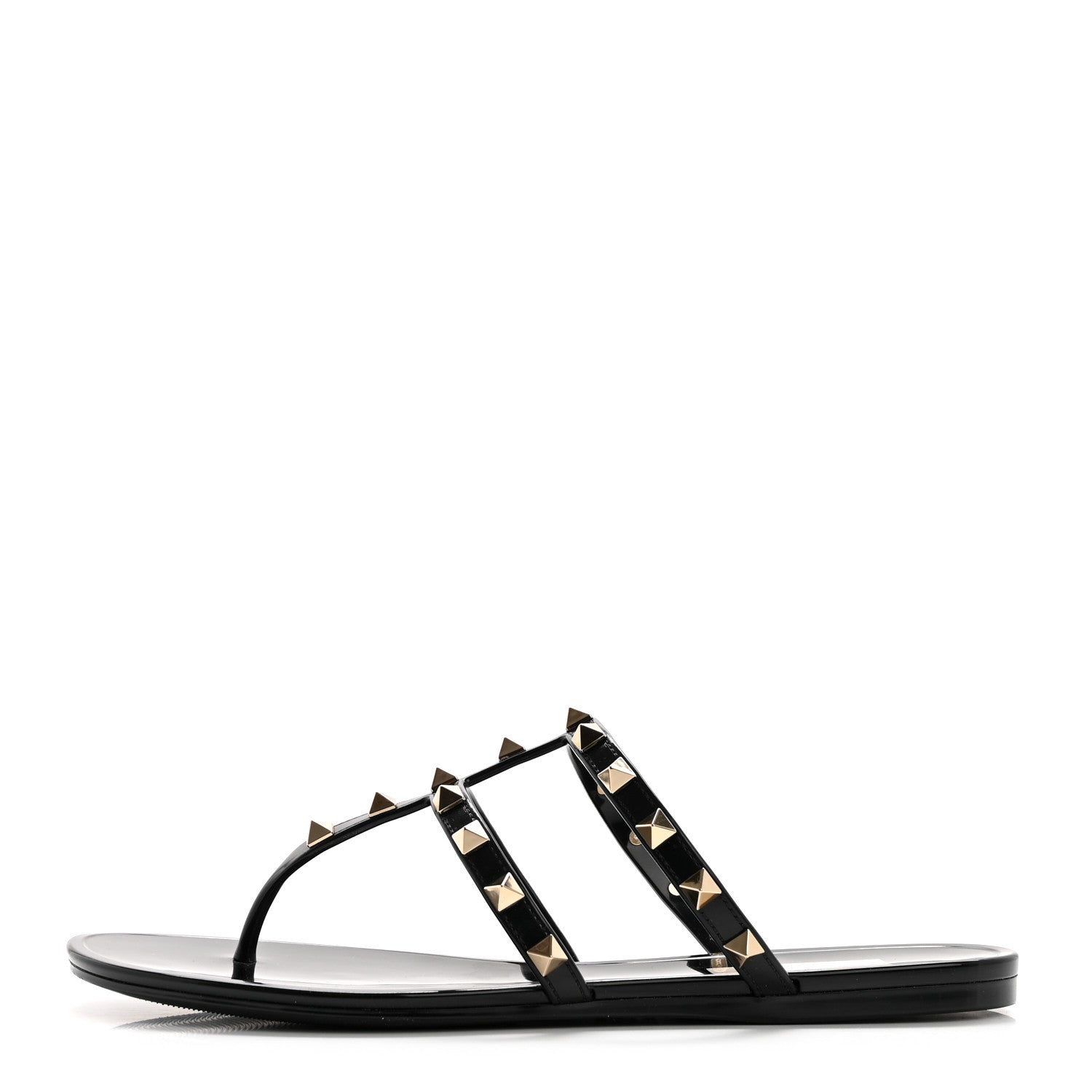 Valentino Garavani PVC Jelly Rockstud Caged Flat Thong Sandals 38 Black 1 of 8