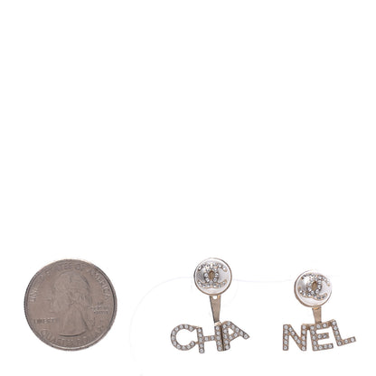 Chanel Pearl Crystal Logo Earrings Gold Pearly White 2 of 4