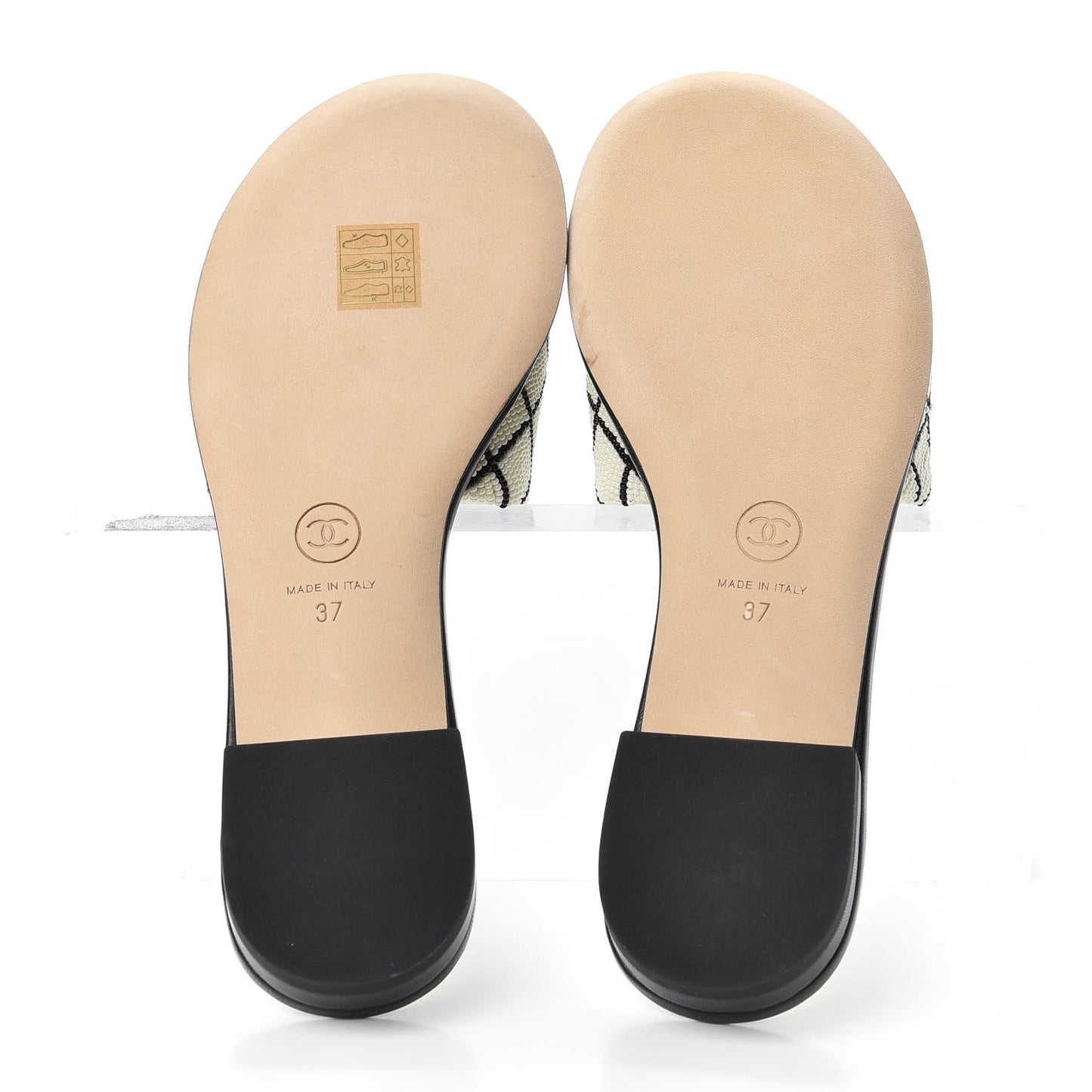 Pearl Embroidery Flat Sandals 37 White Black